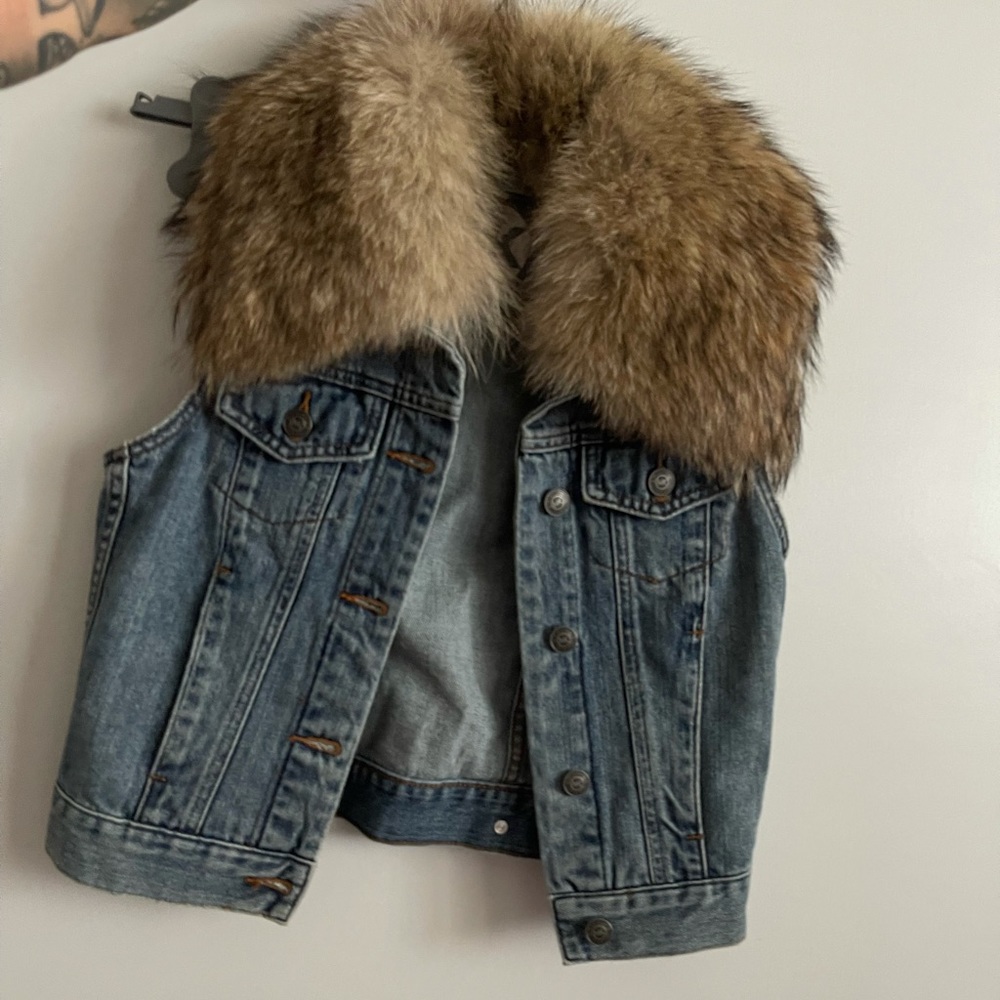 Michael Kors Denim Vest with Fur Collar